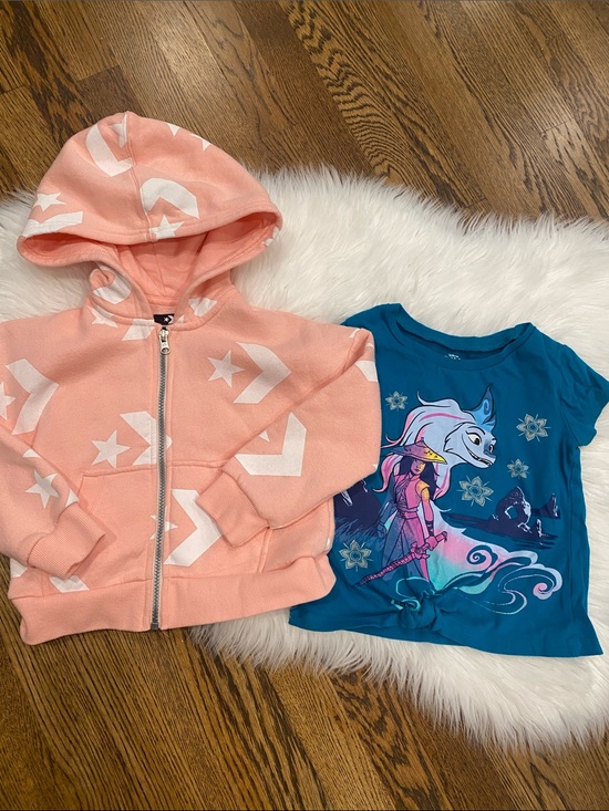 Converse Other - Kids Peach Converse 5T Zip-Up Hoodie & Teal Raya Graphic Tee